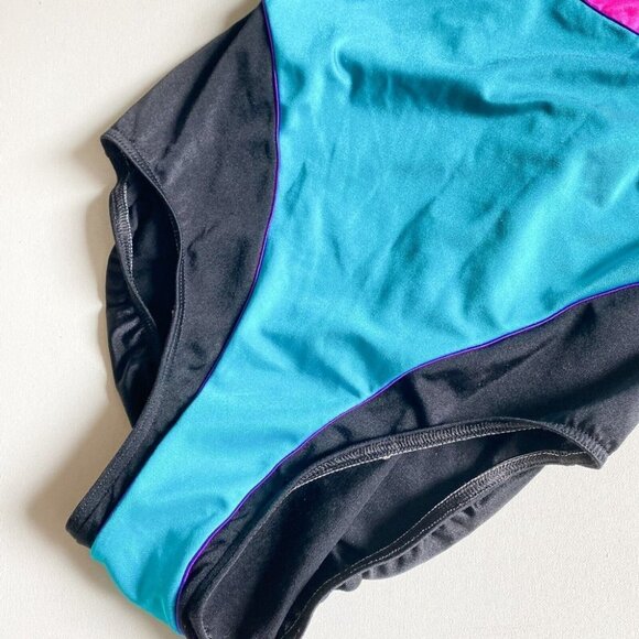 Vintage Christina Neon Pink Blue Low Back One Piece Swimsuit L - Picture 3 of 7